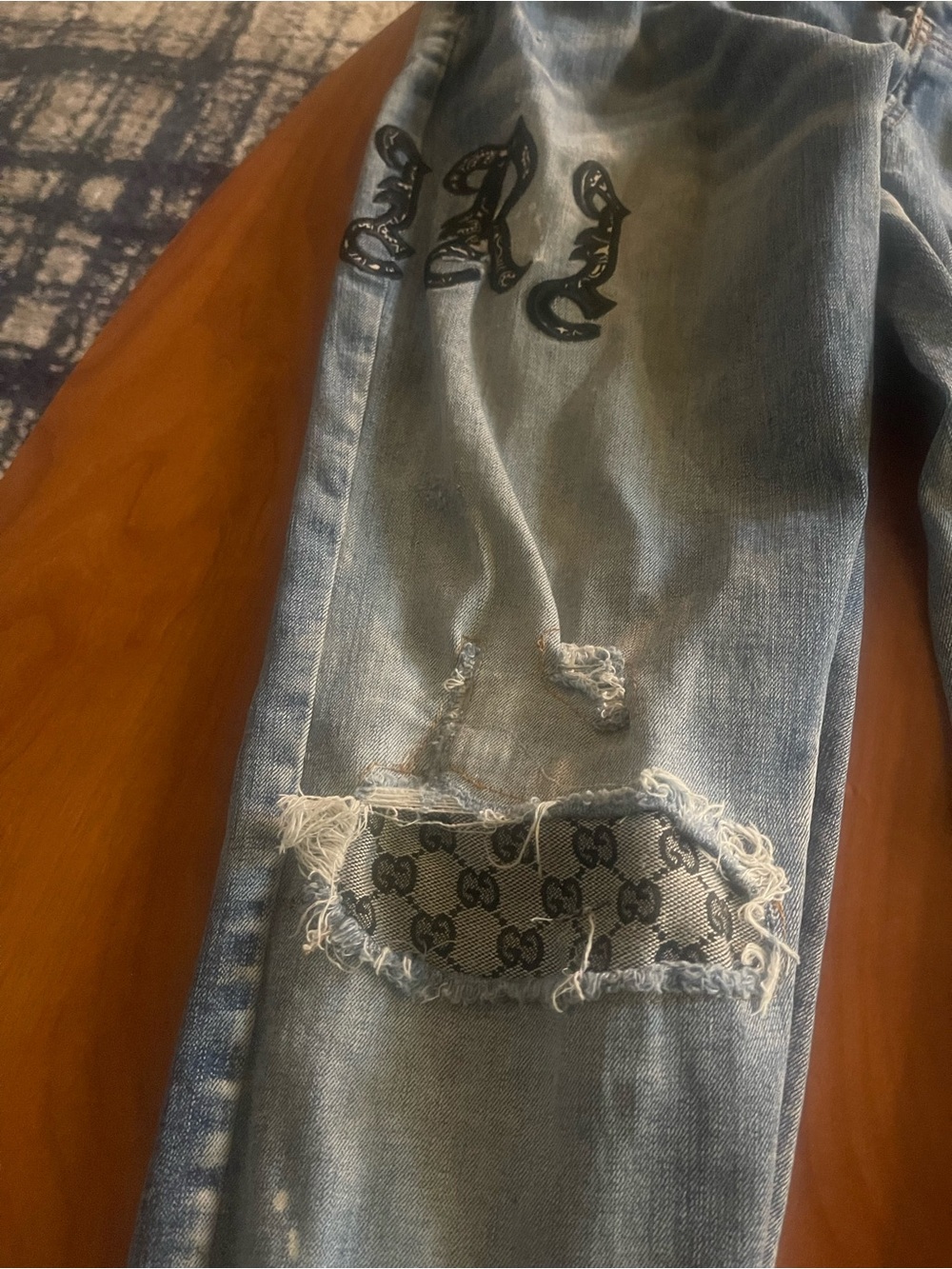 AMIRI Light Blue Distressed Denim Jeans with Patchwork - Picture 3 of 10